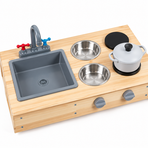 Natural Fir Wood Kids Outdoor Mud Kitchen Playset Sink Stoves - alternate view