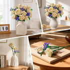 16 Champagne White Roses Building Blocks - 523PCS Botanical Set with Lights