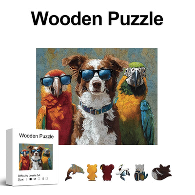 Cool Canine - Tropical Parrots Wooden Jigsaw Puzzle Unique Animal Shaped Pieces