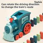 Close-up showing how to rotate the orange chimney to change the driving direction of the Toylvia domino train.