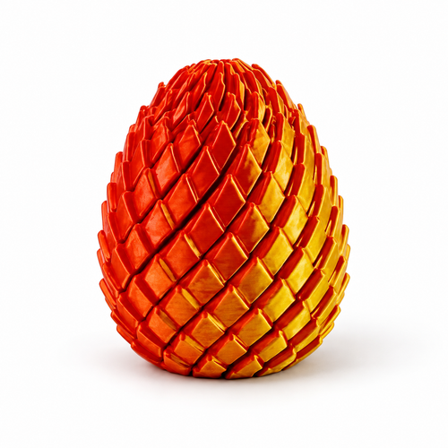 Red dragon egg fidget toy, centered on white with a natural contact shadow