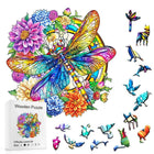 Dragonfly Wooden Jigsaw Puzzle - Expert-Level Vibrant Floral Design