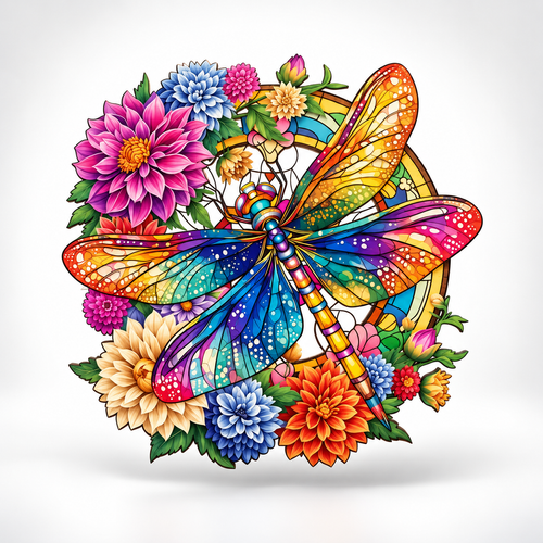 Dragonfly Wooden Jigsaw Puzzle expert-level vibrant floral design on white gradient background - Toylvia