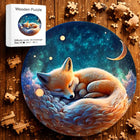 Sleeping Fox Wooden Jigsaw Puzzle Round Animal-Shaped Art Puzzle
