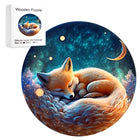 Sleeping Fox Wooden Jigsaw Puzzle Round Animal-Shaped Art Puzzle