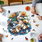 Duck Family & Flowers Wooden Jigsaw Puzzle - Unique Animal-Shaped Pieces