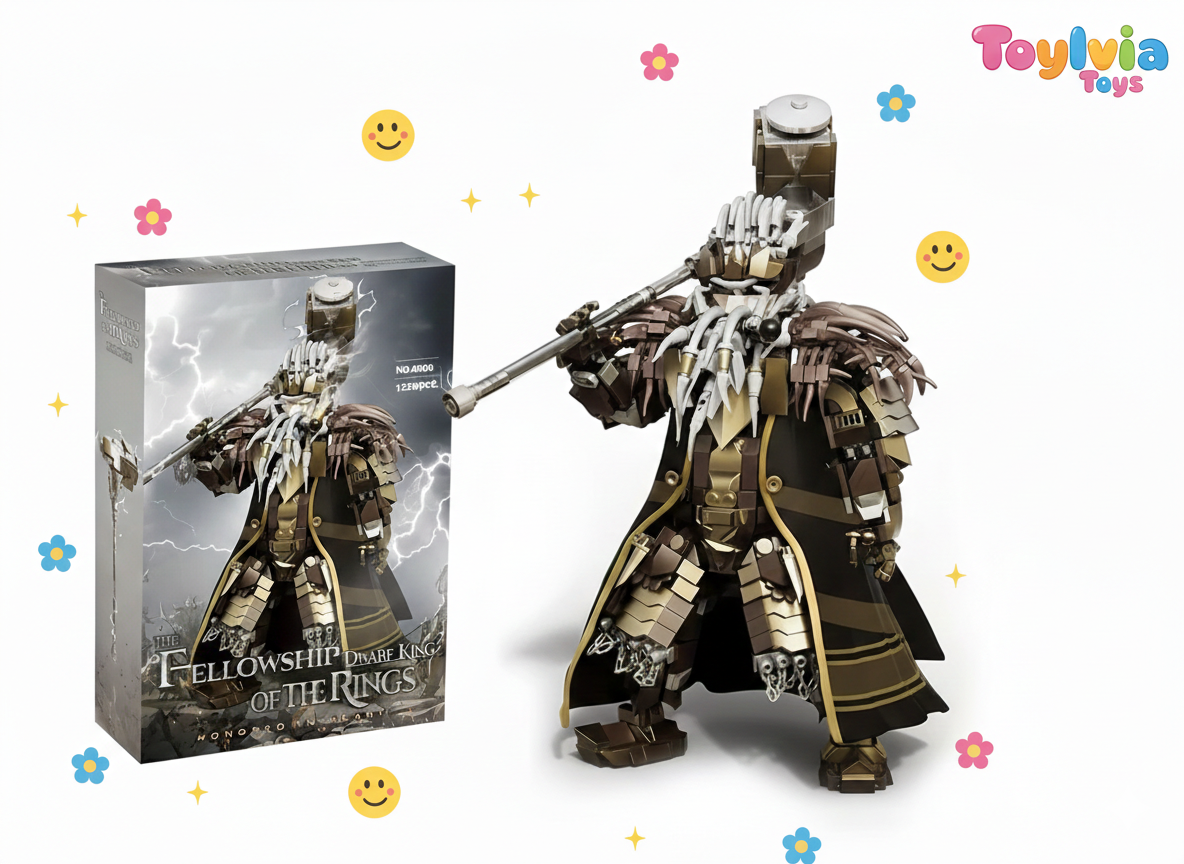 Toy figure of a warrior with a sword next to its packaging, featuring 'Toylibia Toys' branding. Main image