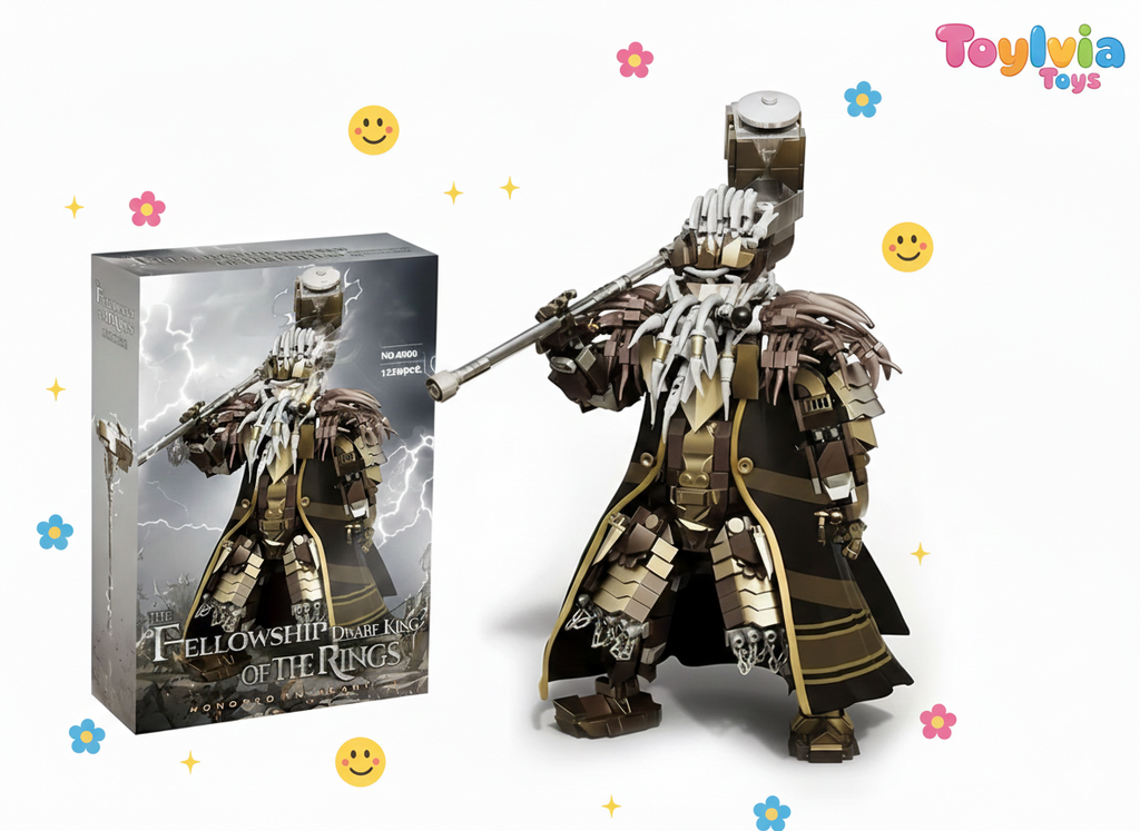 Toy figure of a warrior with a sword next to its packaging, featuring 'Toylibia Toys' branding.