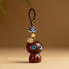 Ebony-Carved Cat Car Keychain Pendant - Cute Hardwood Miniature Animal Toy