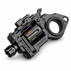 Matte Hey black metal revolver fidget spinner ring toy with orange and green cylinder indicators.