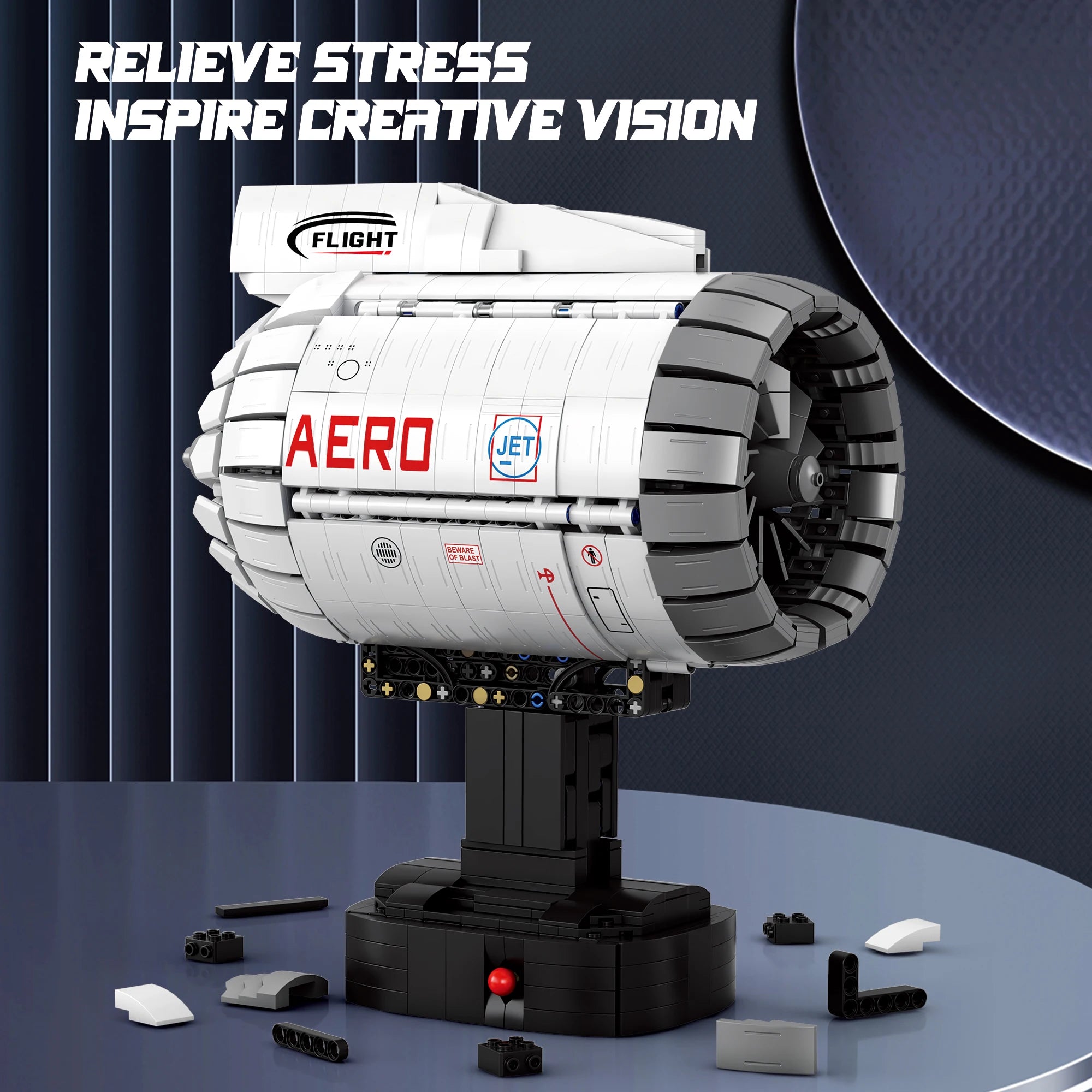 Model rocket on a stand with 'Aero' branding against a dark background