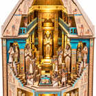 Illuminated interior chamber of the Egyptian Pharaoh Mummy wooden book nook puzzle