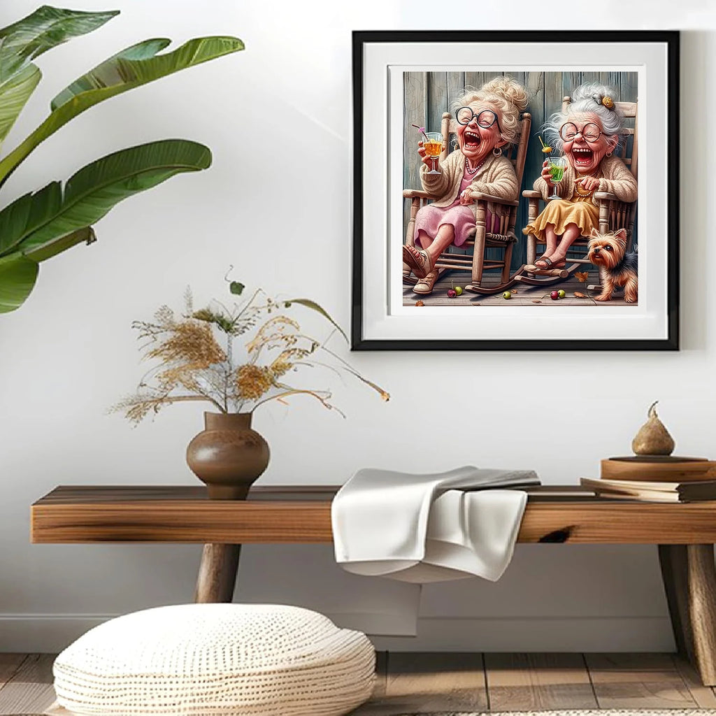 Elderly couple wooden jigsaw puzzle displayed in a frame as home wall art, adult puzzle by Toylvia