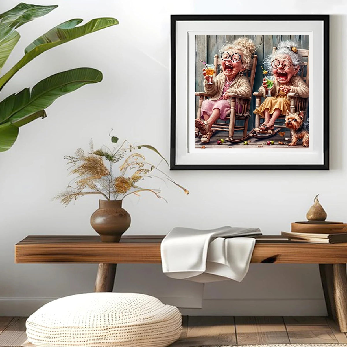 Elderly couple wooden jigsaw puzzle displayed in a frame as home wall art, adult puzzle by Toylvia
