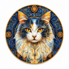 Elegant Cat Wooden Jigsaw Puzzle Golden-Blue Round Artwork