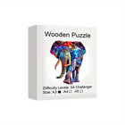 Mystical Elephant Wooden Jigsaw Puzzle Unique Animal-Shaped Pieces Colorful Wildlife Art