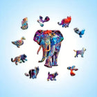 Mystical Elephant Wooden Jigsaw Puzzle Unique Animal-Shaped Pieces Colorful Wildlife Art