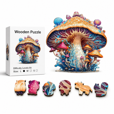 Enchanted Fly Agaric Mushroom Wooden Jigsaw Puzzle Fantasy Forest Art Puzzle