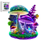 Enchanted Glow Mushroom Wooden Jigsaw Puzzle Fantasy Forest Art with Unique Shaped