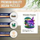 Enchanted Glow Mushroom Wooden Jigsaw Puzzle Fantasy Forest Art with Unique Shaped