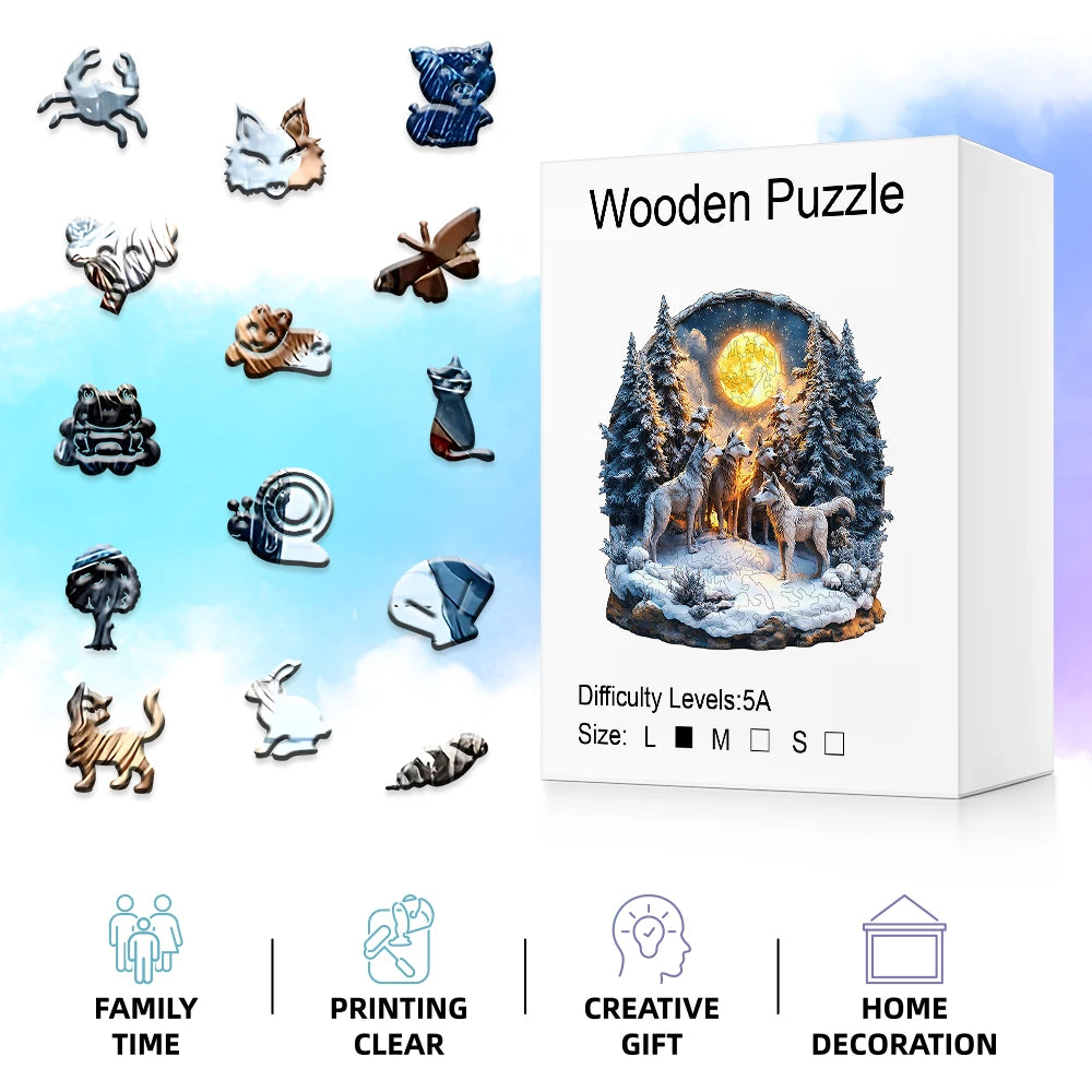 3D Enchanted Wolf Forest Wooden Puzzle – Moonlight Animal Jigsaw Art | Toylvia™ Secondary image