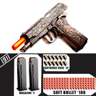 M1911 Engraved Pattern Soft Bullet Pistol Gun - Shell Throwing Blowback Blaster