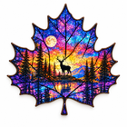 Completed Autumn Maple Leaf wooden jigsaw puzzle on white background