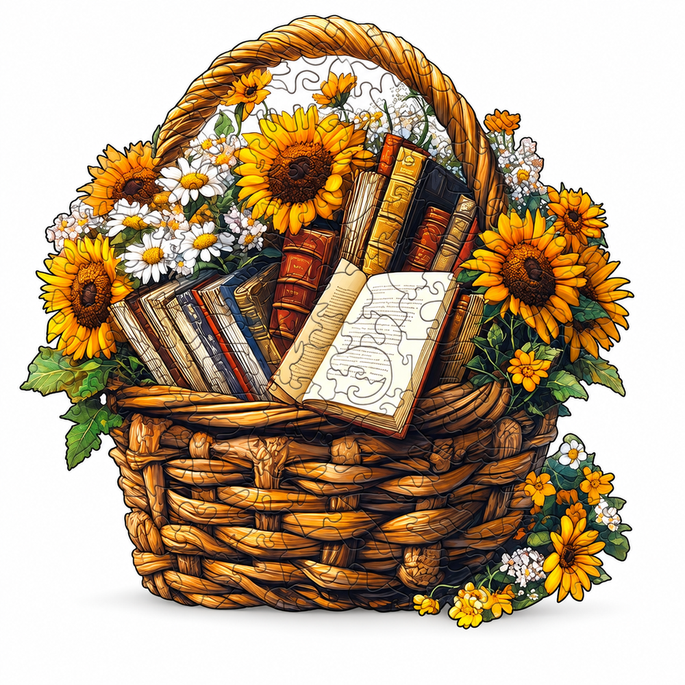 Sunflower Book Basket Wooden Puzzle Animal Pieces Floral Decor