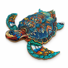 Majestic Sea Turtle assembled wooden jigsaw on a white studio surface