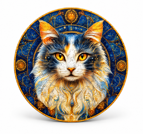 Elegant Cat Wooden Jigsaw Puzzle centered on white studio surface with contact shadow