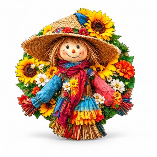 Harvest Scarecrow Wooden Jigsaw Puzzle centered on white studio surface with contact shadow