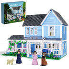 Toy house with characters and accessories, including a box labeled 'Buildiful'.