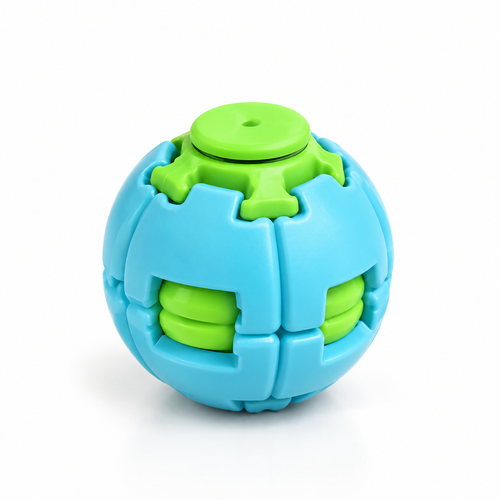 Clean blue and green rotating press fidget ball featured studio image