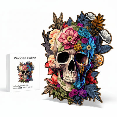 Floral Skull Wooden Jigsaw Puzzle – Unique Animal Shaped Pieces Art Puzzle
