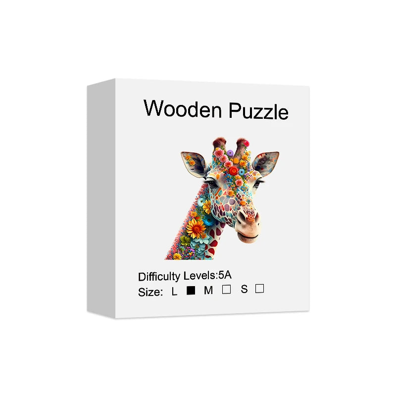 Flower giraffe wooden jigsaw puzzle medium size box packaging Toylvia