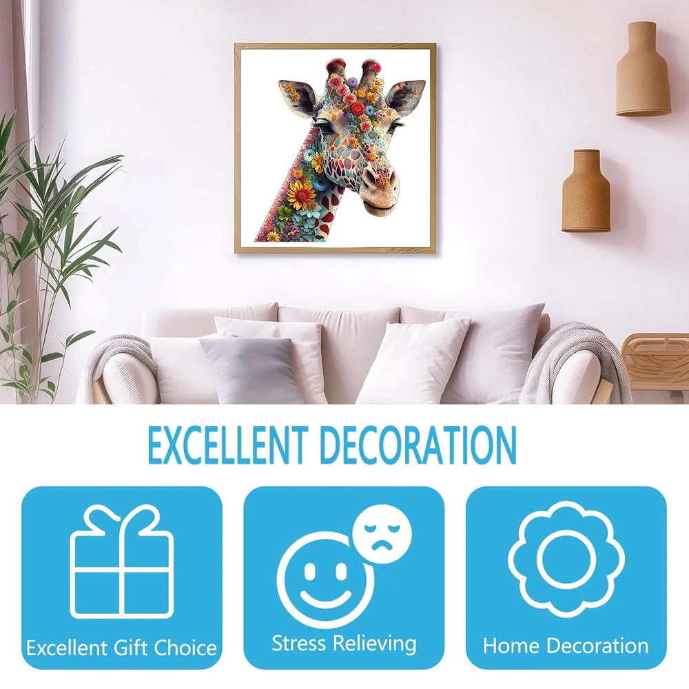 Flower giraffe wooden jigsaw puzzle displayed as wall art home decoration Toylvia