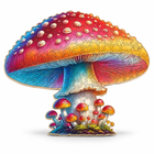 Completed Fly Agaric mushroom-shaped wooden jigsaw puzzle on white background