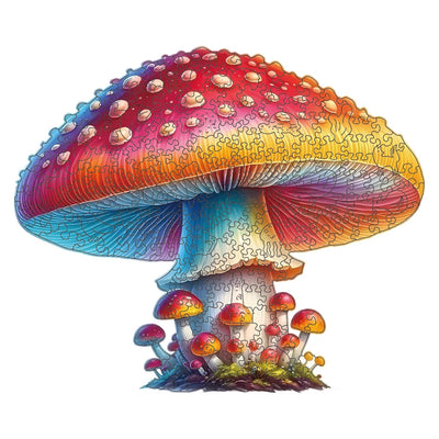 Fly Agaric Mushroom Wooden Jigsaw Puzzle Unique Shaped Pieces Fantasy Forest Art
