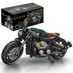 Model motorcycle and packaging box on a white background