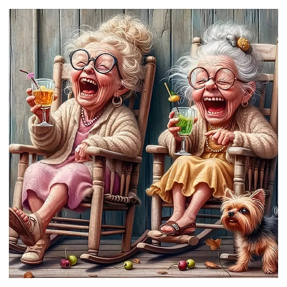 Funny Elderly Couple Wooden Jigsaw Puzzle – Irregular Cut Art Puzzle for Adults Secondary image