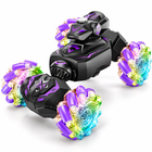 Purple gesture-sensing RC stunt car in transformed raised stance.