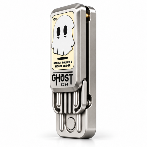 Ghost Tuning Fork Fidget Slider stainless steel, vertical 45 degree left view