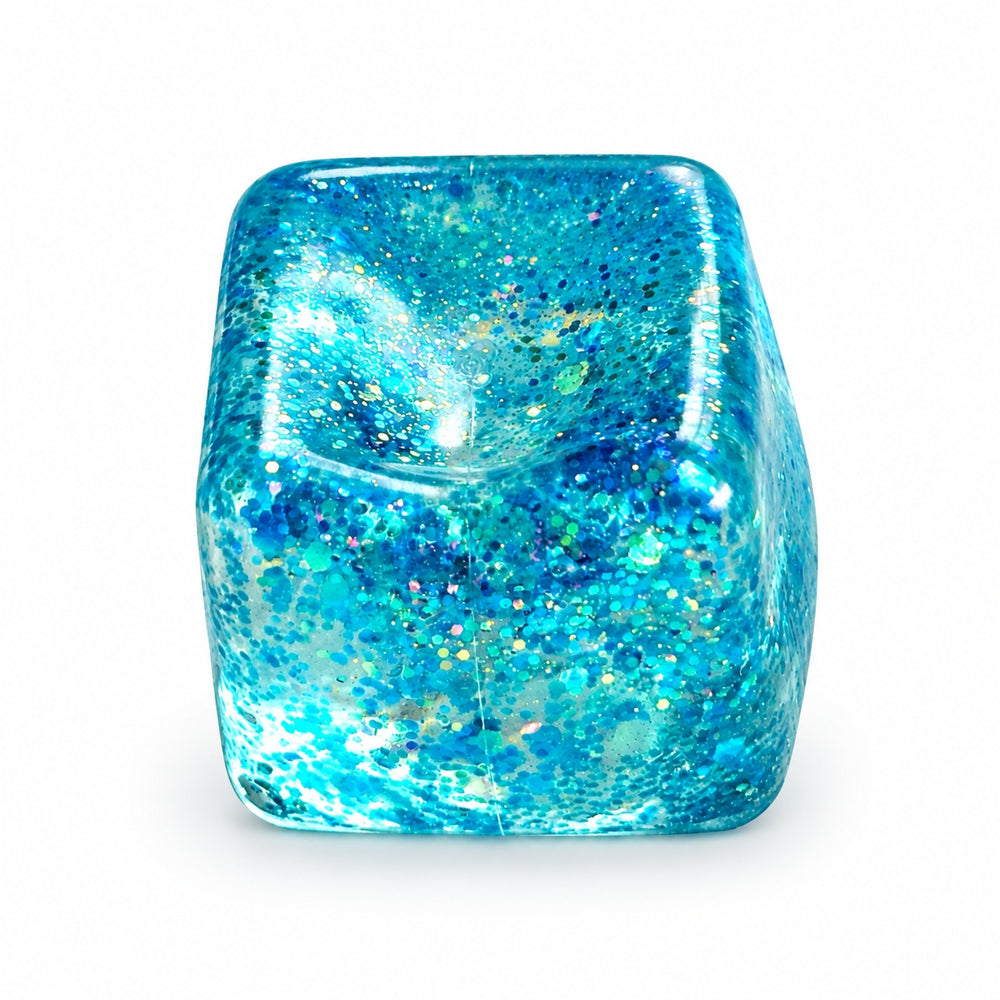 1pc Glitter Cube Squishy Fidget Toys, Slow Rising Squeeze Toy Square Stress Balls, Blue