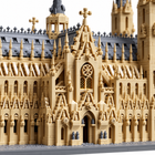 Gothic cathedral building block model facade detail with rose window and pointed arches
