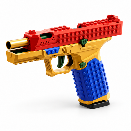 Building Block Toy Gun pistol only on white studio background