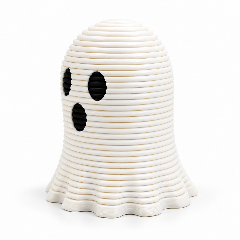 Single white spring ghost viewed three-quarter left on white