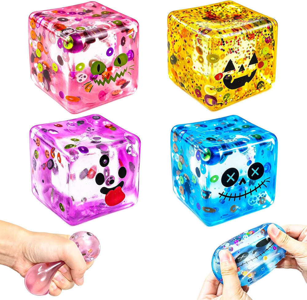 4Pcs Halloween Squishy Stress Cubes Slow Rising Fidget Set
