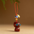 Ebony-Carved Cat Car Keychain Pendant - Cute Hardwood Miniature Animal Toy