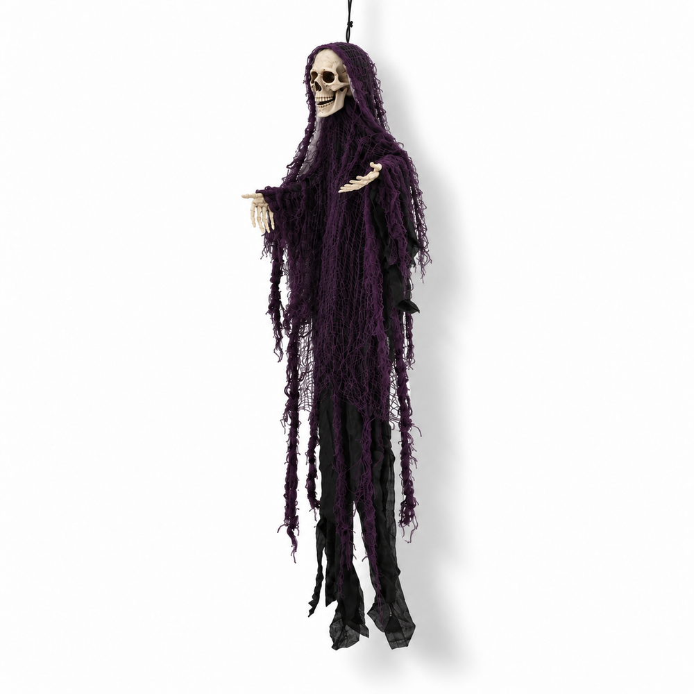 3-Pack Hanging Halloween Skeleton Ghost Grim Reaper Props single prop viewed three-quarter left on white