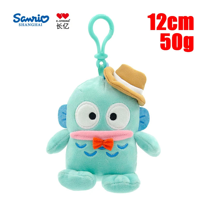 Hangyodon plush keychain wearing chef hat, 12cm Sanrio soft toy front view.